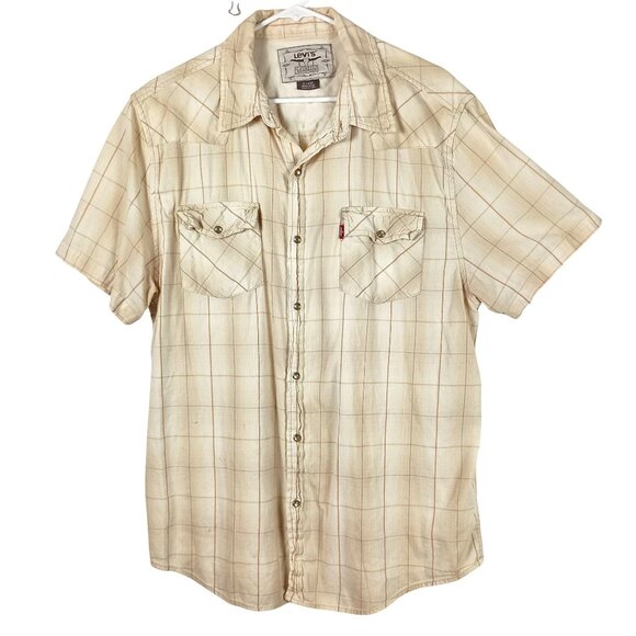 Levis Jeanswear Mens Plaid Windowpane Short Sleeve Pearl Snap Western Shirt XL - Picture 1 of 7